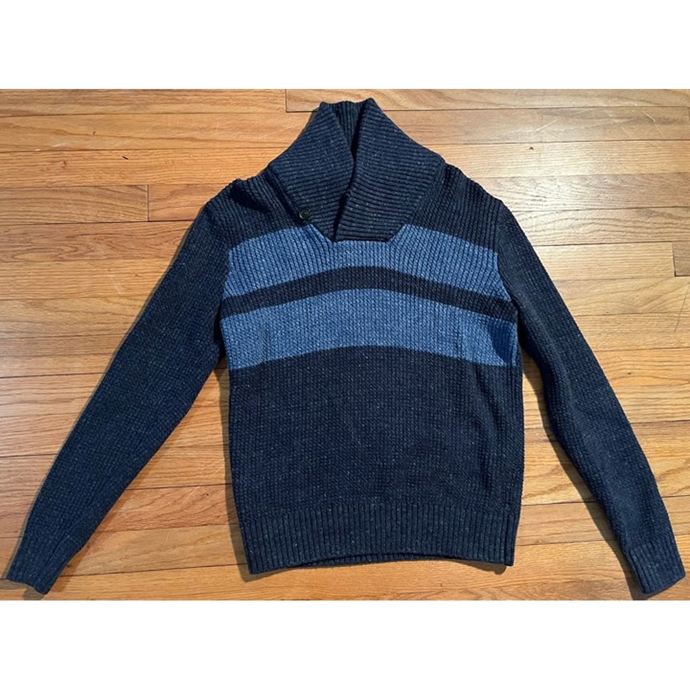 GAP Mens Heavyweight Navy Blue Striped Shawl High Neck Sweater Small